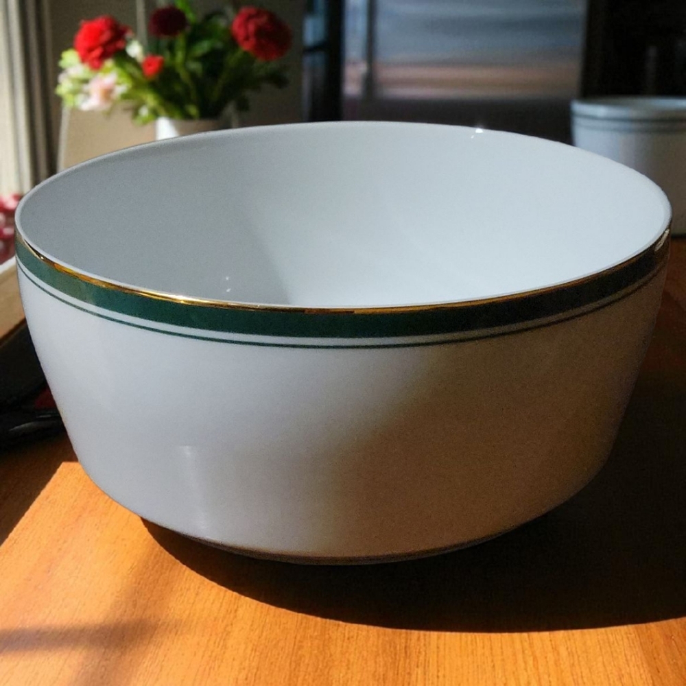 Vtg Philip Kingsley Classics Emerald Green Serving Vegetable Salad Bowl Gold